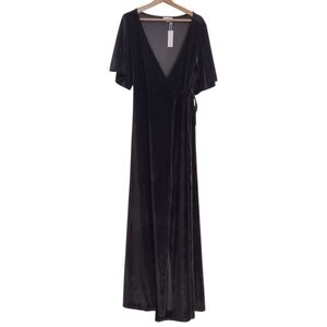 Baltic Born Meghan Velvet Maxi Wrap Dress Black NWT